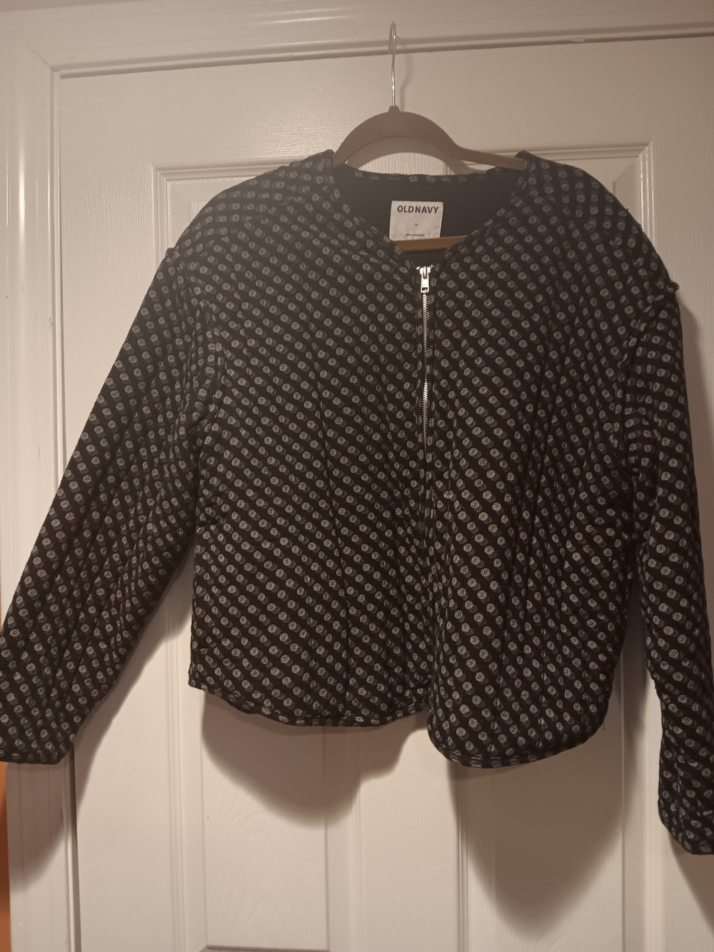 Old Navy Black Quilted Bomber Jacket with Dot Print